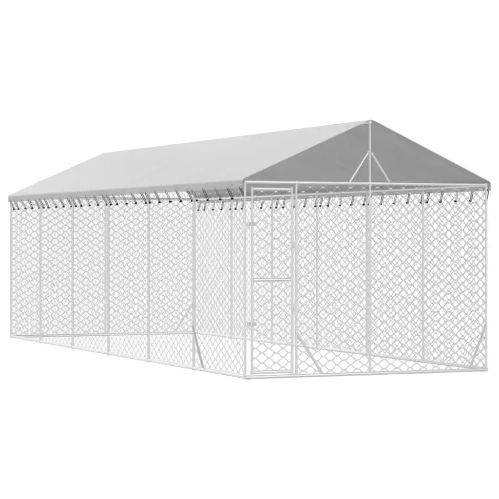 Outdoor Dog Kennel with Roof Silver 3x9x2.5 m Galvanised Steel 3190490