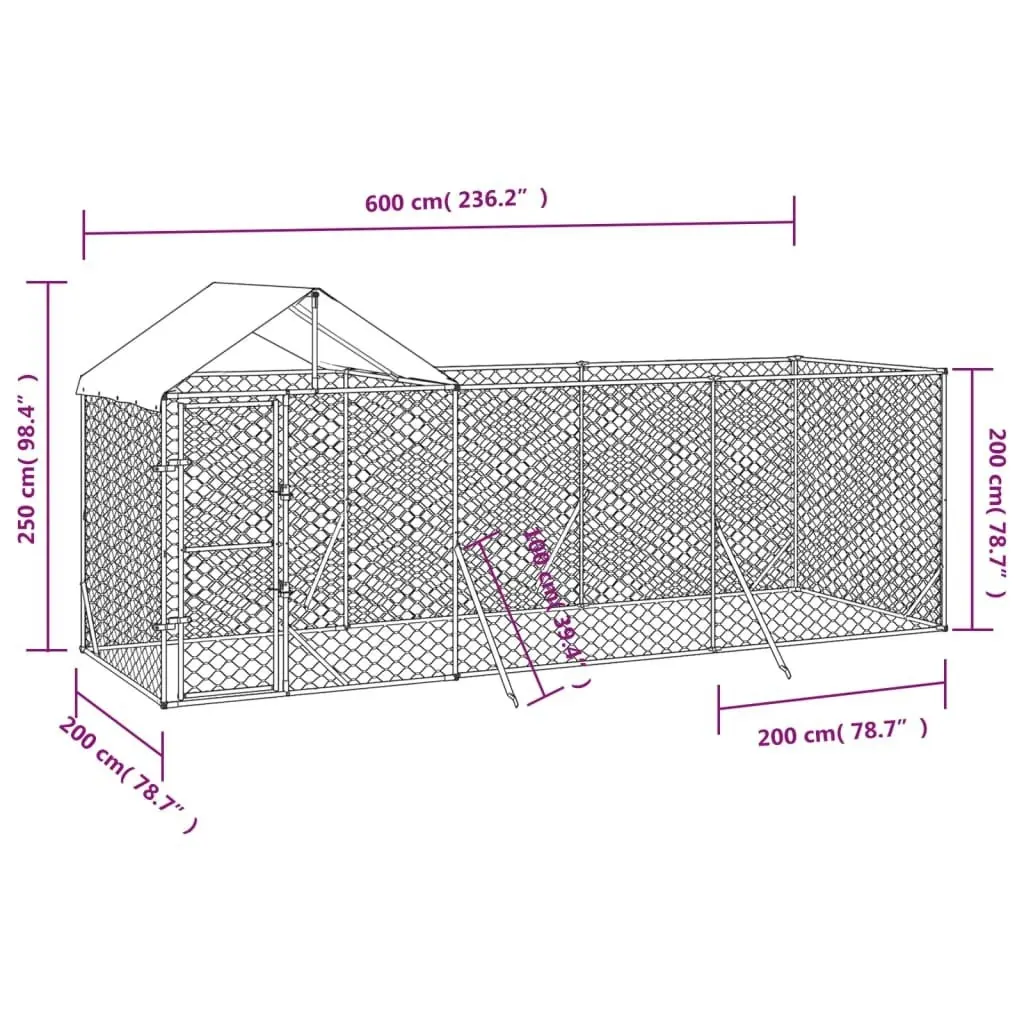 Outdoor Dog Kennel with Roof Silver 6x2x2.5 m Galvanised Steel 3190467