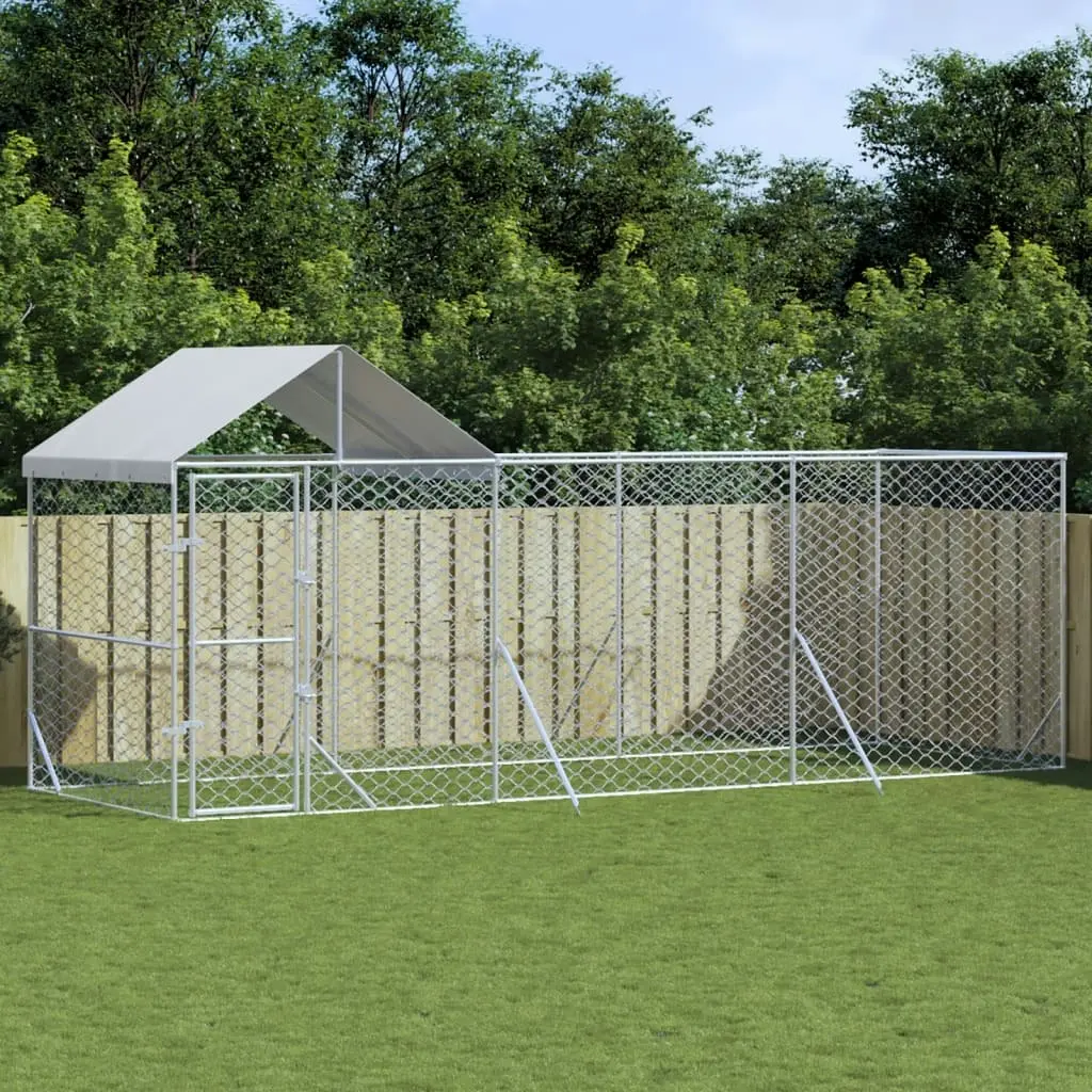 Outdoor Dog Kennel with Roof Silver 6x2x2.5 m Galvanised Steel 3190467