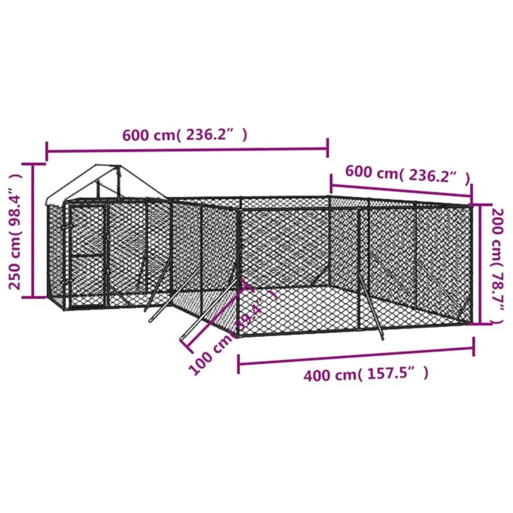 Outdoor Dog Kennel with Roof Silver 6x6x2.5 m Galvanised Steel 3190471