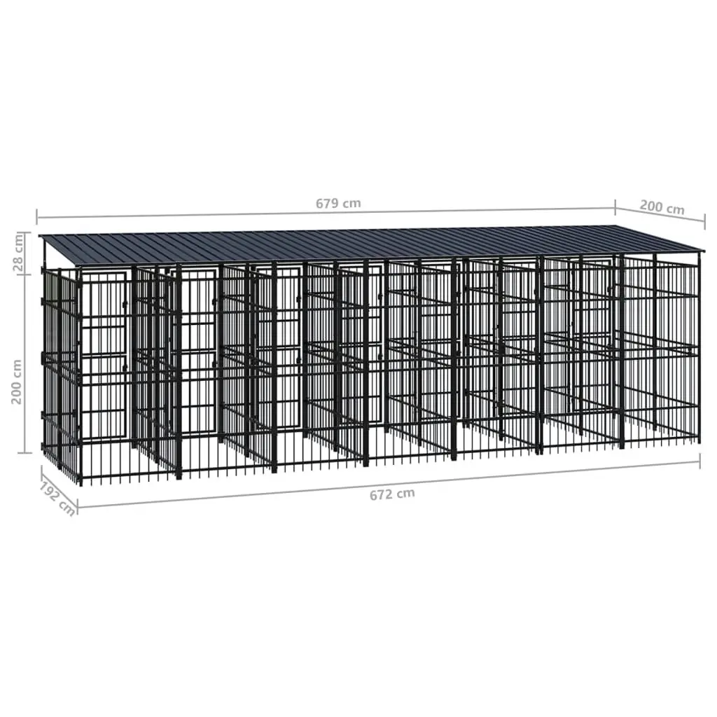 Outdoor Dog Kennel with Roof Steel 12.9 mÂ² 3097952