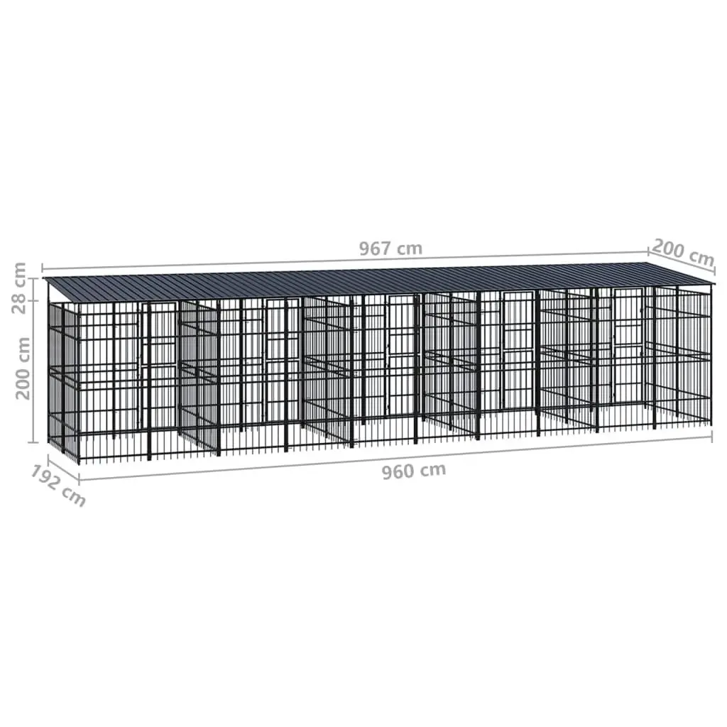 Outdoor Dog Kennel with Roof Steel 18.43 mÂ² 3098017