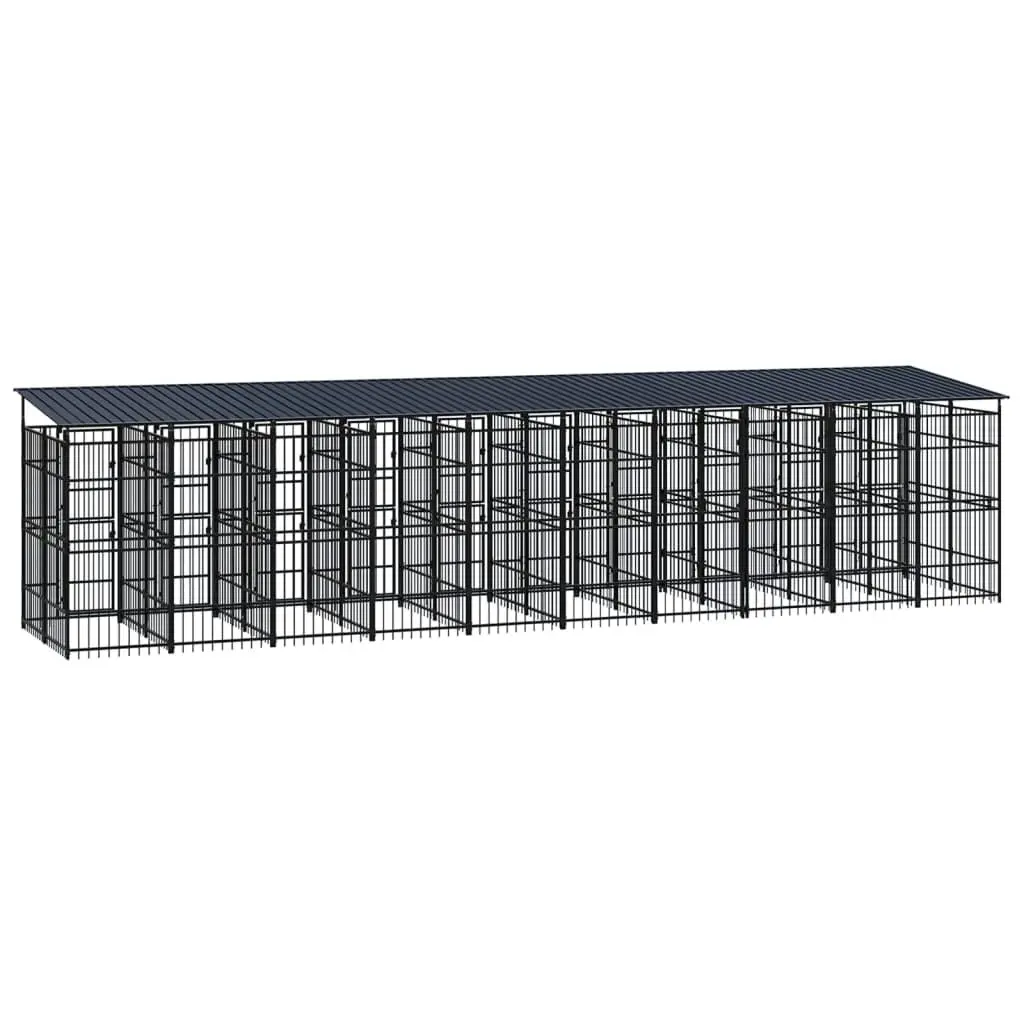 Outdoor Dog Kennel with Roof Steel 18.43 mÂ² 3097955