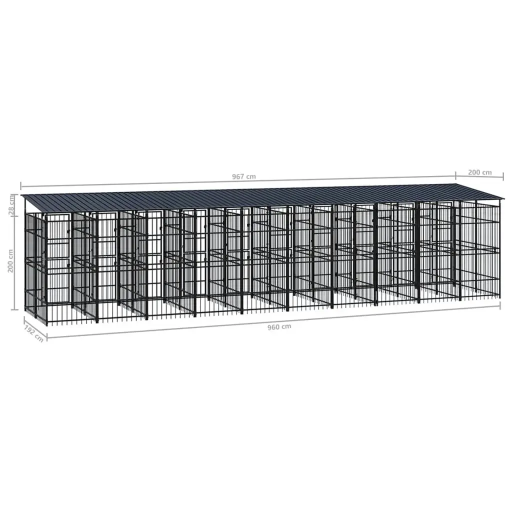 Outdoor Dog Kennel with Roof Steel 18.43 mÂ² 3097955