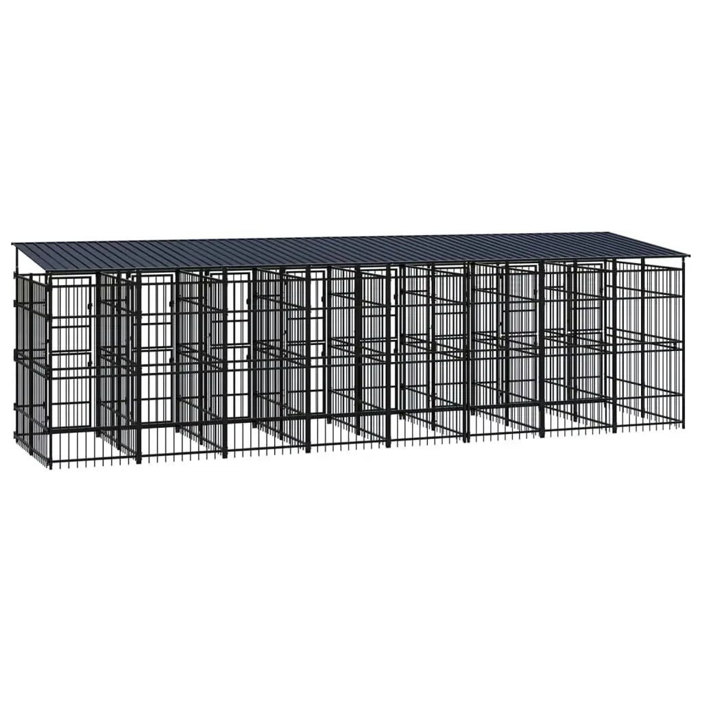 Outdoor Dog Kennel with Roof Steel 14.75 mÂ² 3097953