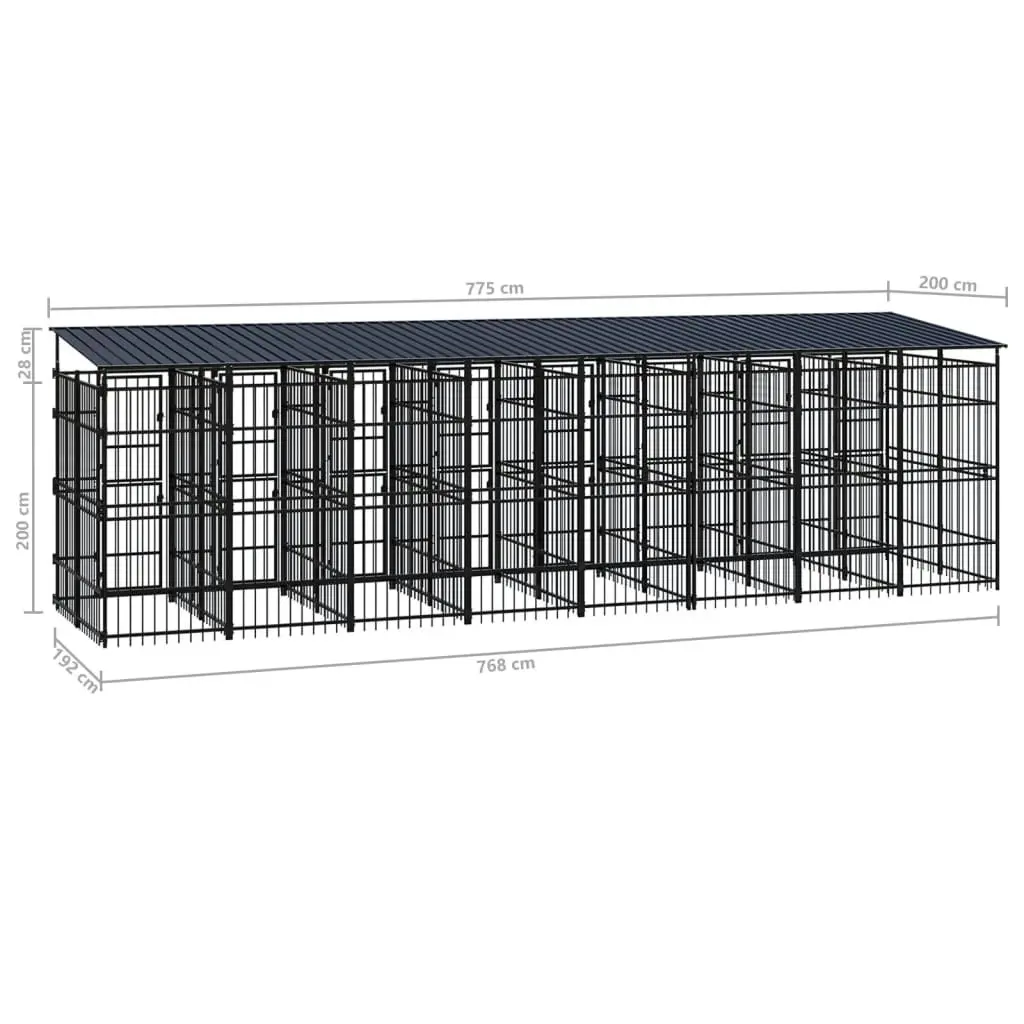 Outdoor Dog Kennel with Roof Steel 14.75 mÂ² 3097953