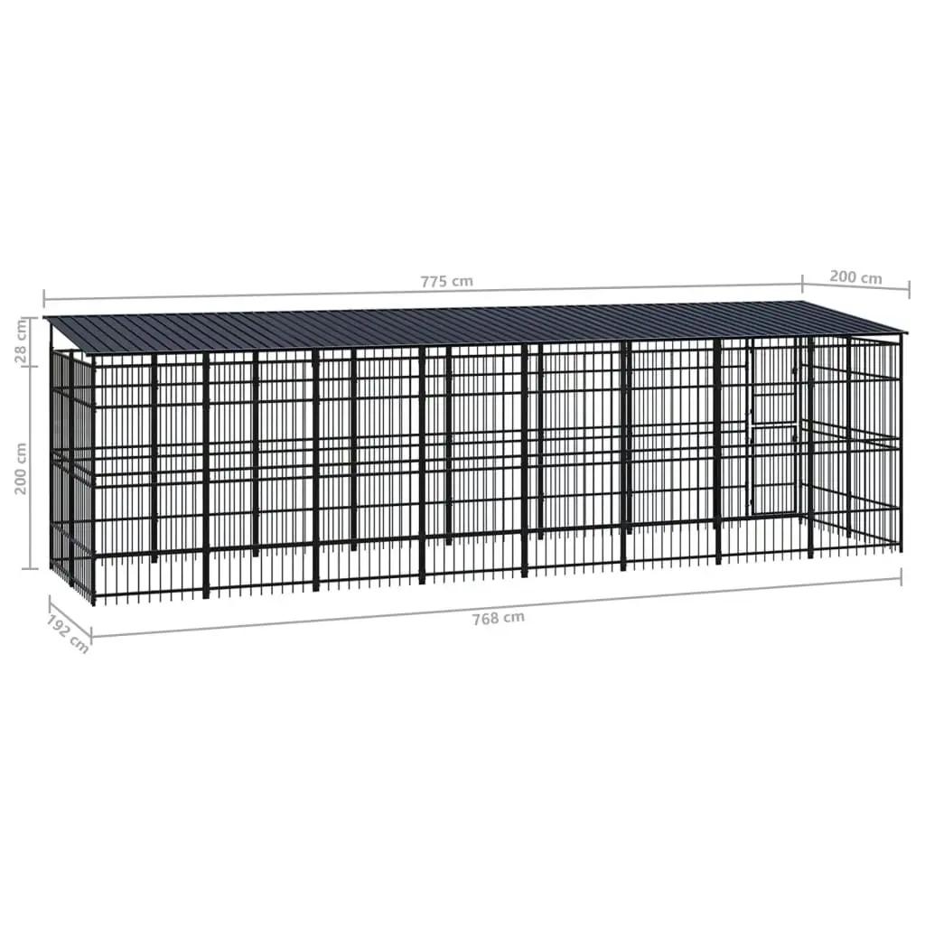 Outdoor Dog Kennel with Roof Steel 14.75 mÂ² 3097971