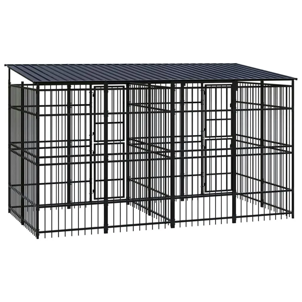 Outdoor Dog Kennel with Roof Steel 7.37 mÂ² 3098014