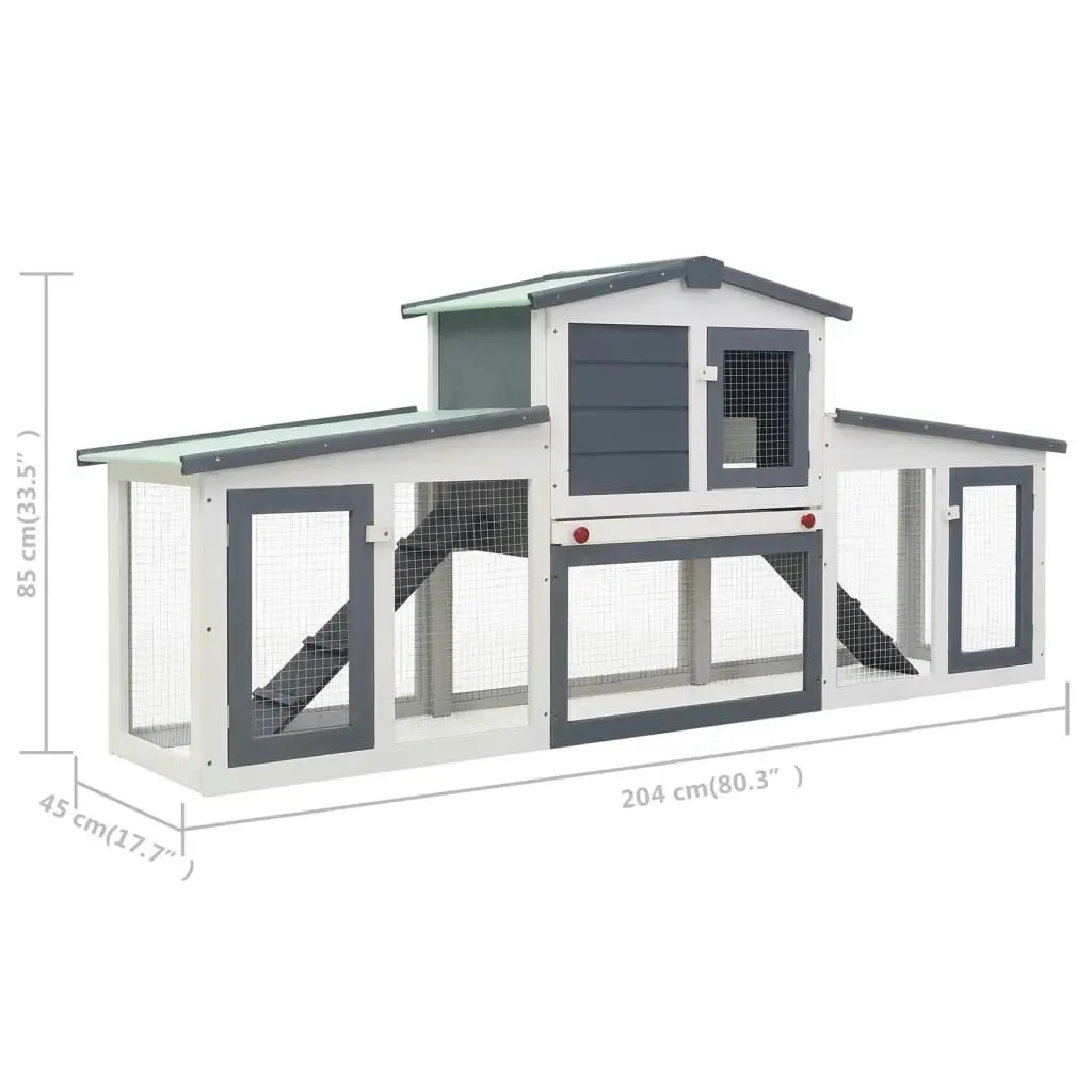 Outdoor Large Rabbit Hutch Grey and White 204x45x85 cm Wood 170843