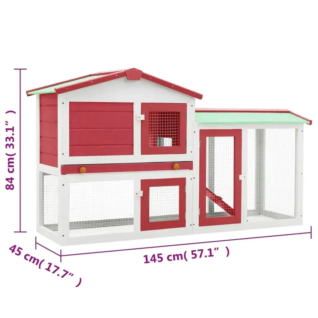 Outdoor Large Rabbit Hutch Red and White 145x45x84 cm Wood 170842