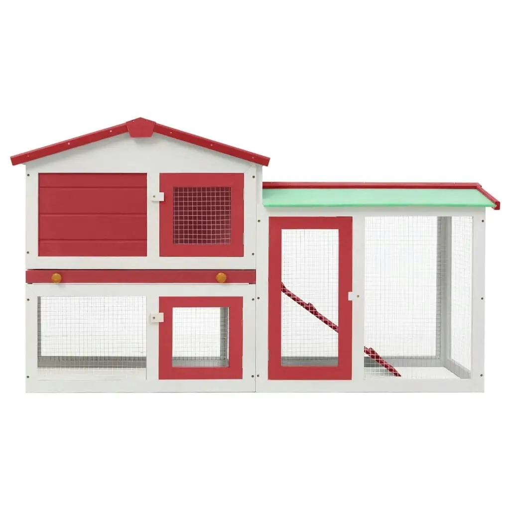 Outdoor Large Rabbit Hutch Red and White 145x45x84 cm Wood 170842