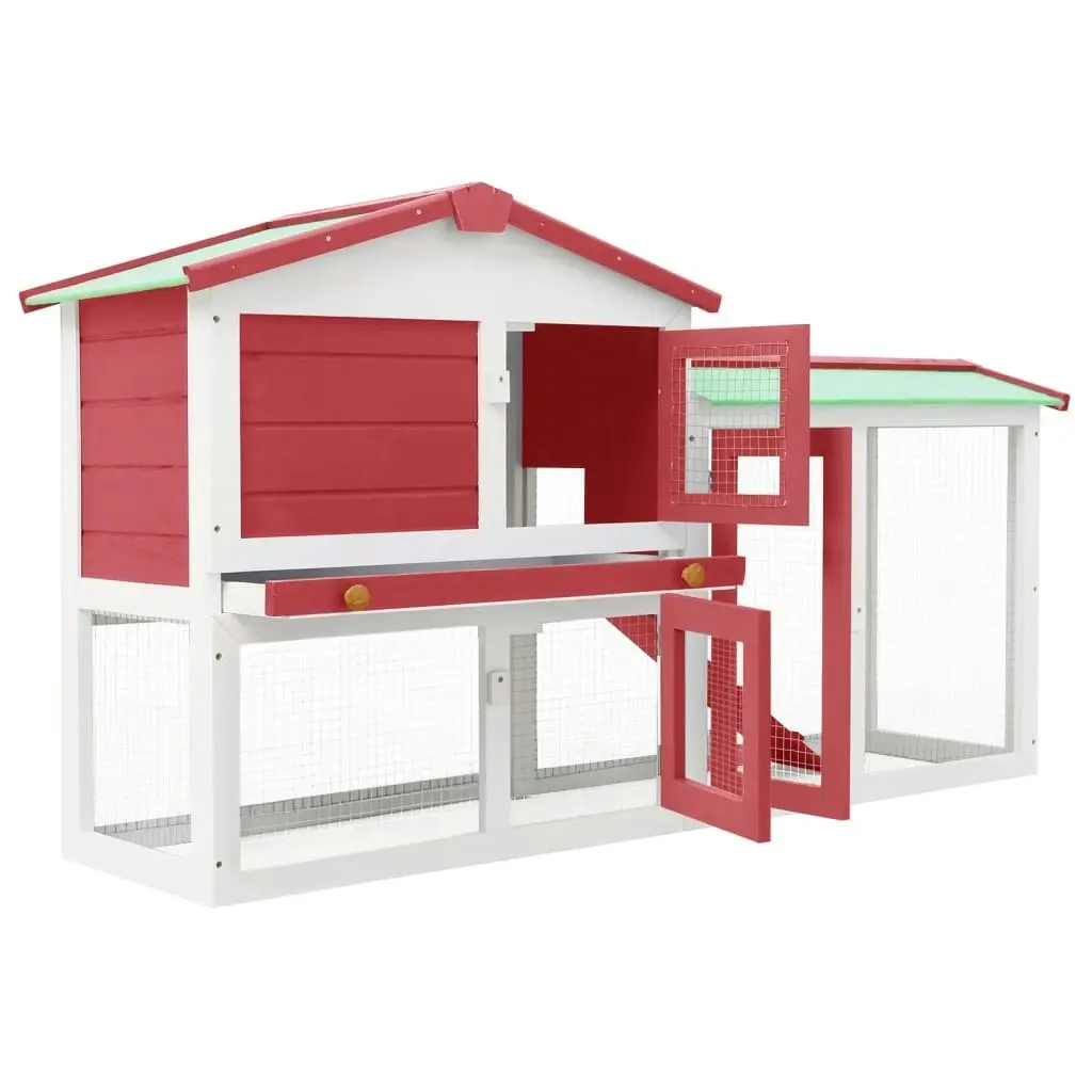 Outdoor Large Rabbit Hutch Red and White 145x45x84 cm Wood 170842