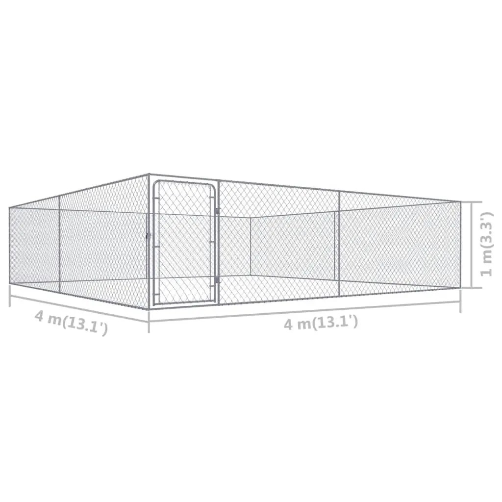 Outdoor Dog Kennel Galvanised Steel 4x4x1 m 170820