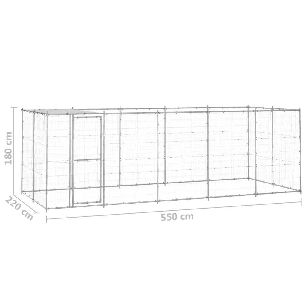 Outdoor Dog Kennel Galvanised Steel with Roof 12.1 mÂ² 3082304