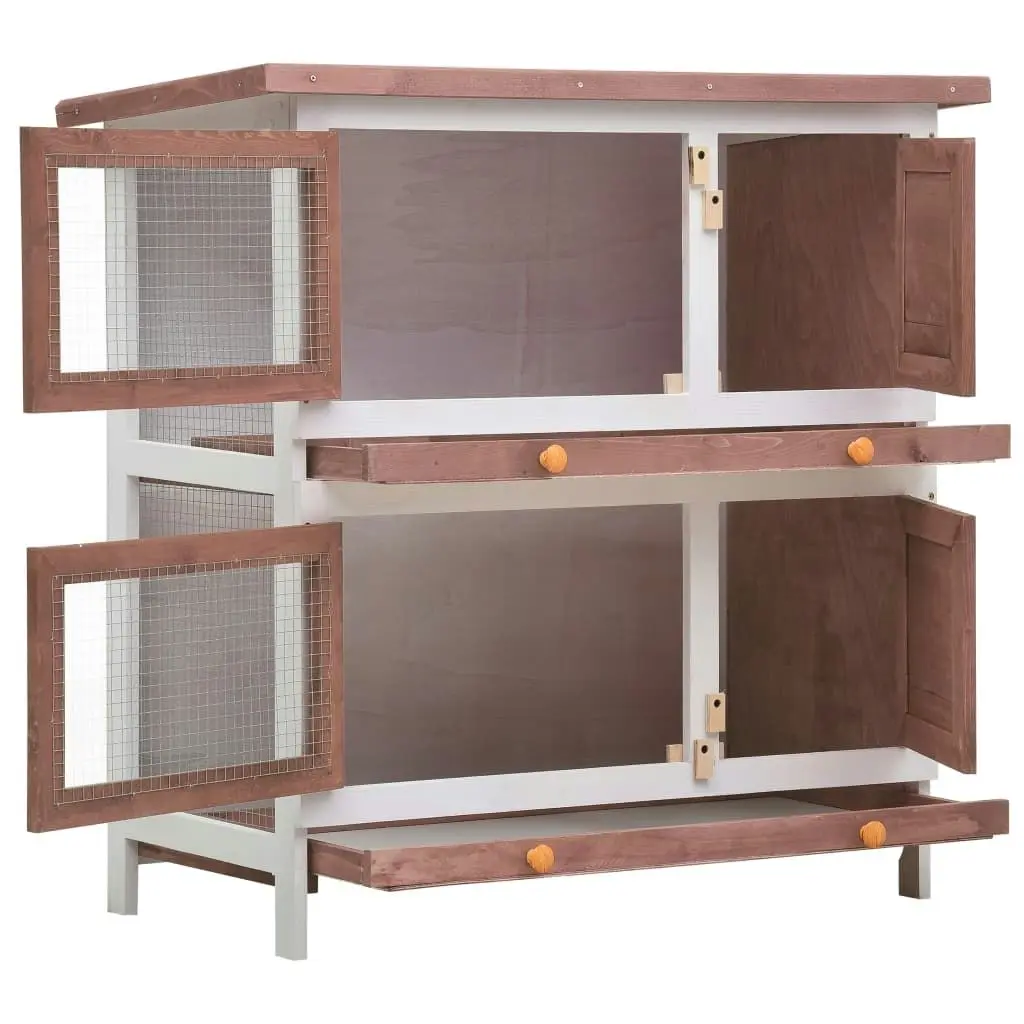 Outdoor Rabbit Hutch 4 Doors Brown Wood 170835