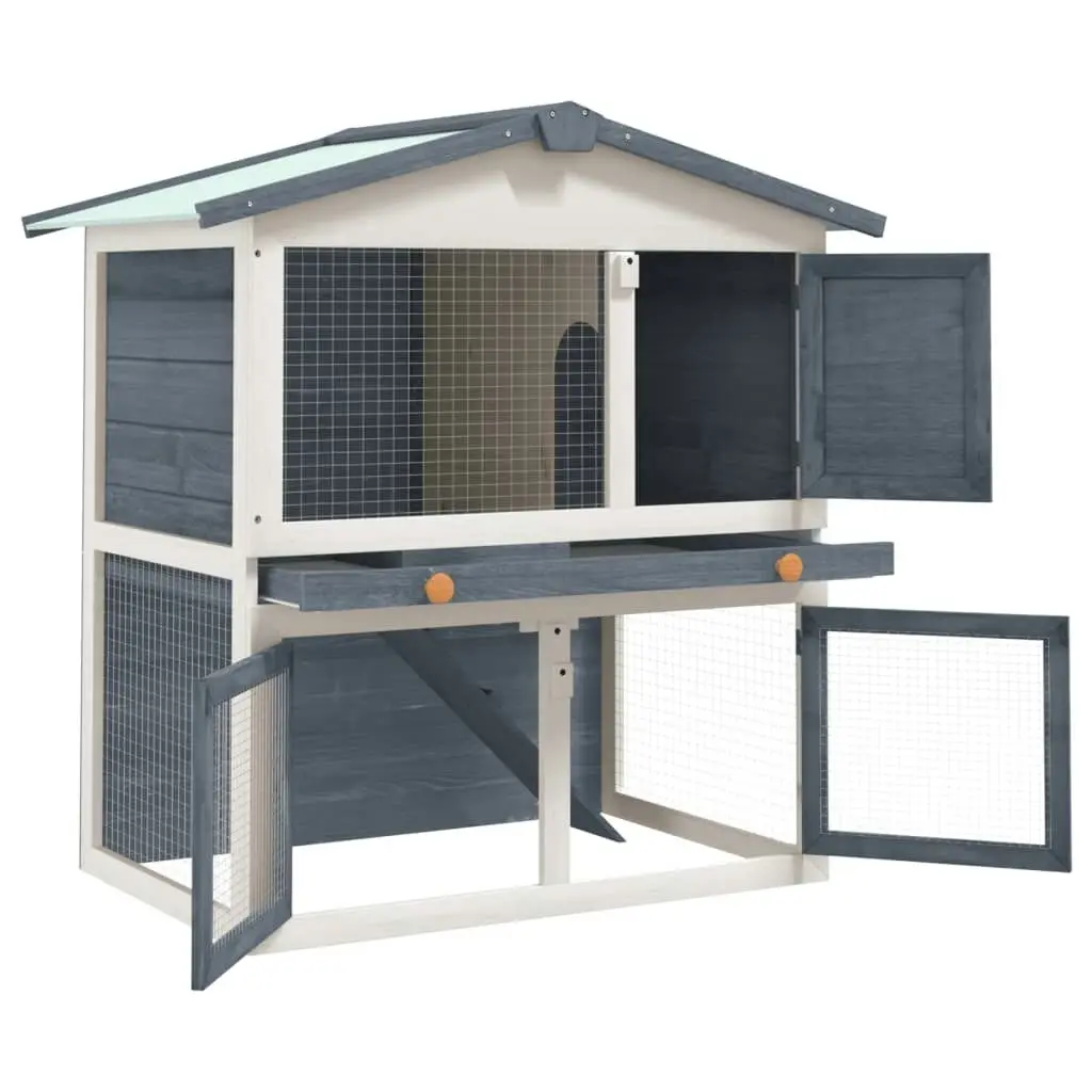 Outdoor Rabbit Hutch 3 Doors Grey Wood 170837