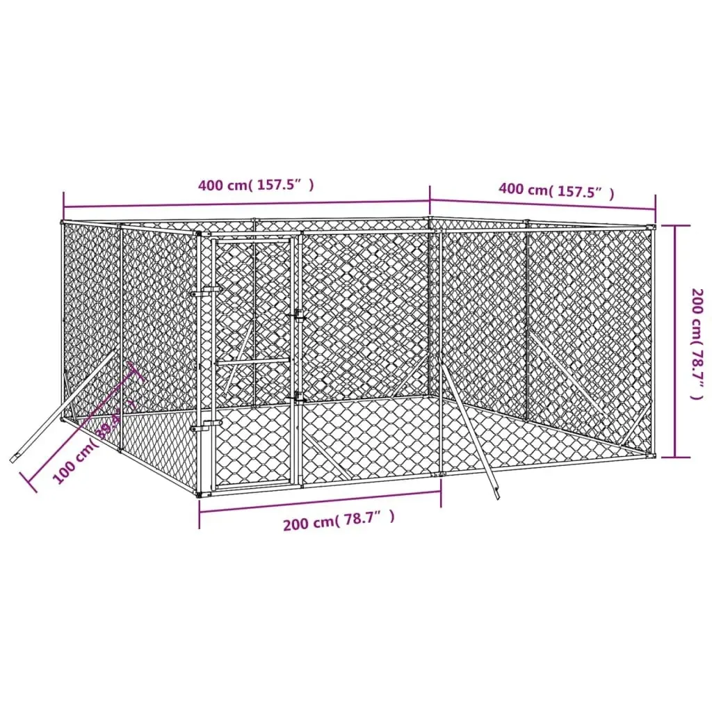 Outdoor Dog Kennel Silver 4x4x2 m Galvanised Steel 3190455