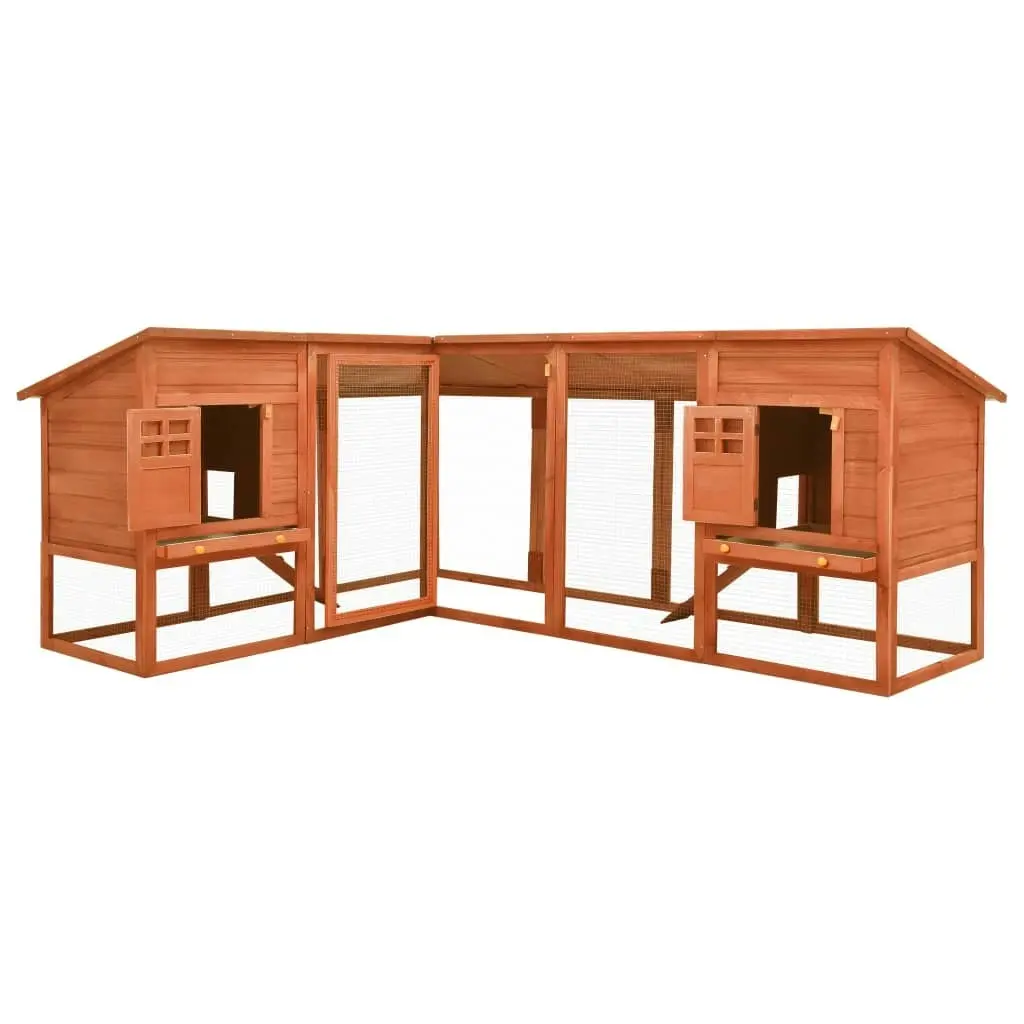 Outdoor Rabbit Hutch with Run Brown Solid Fir Wood 170872