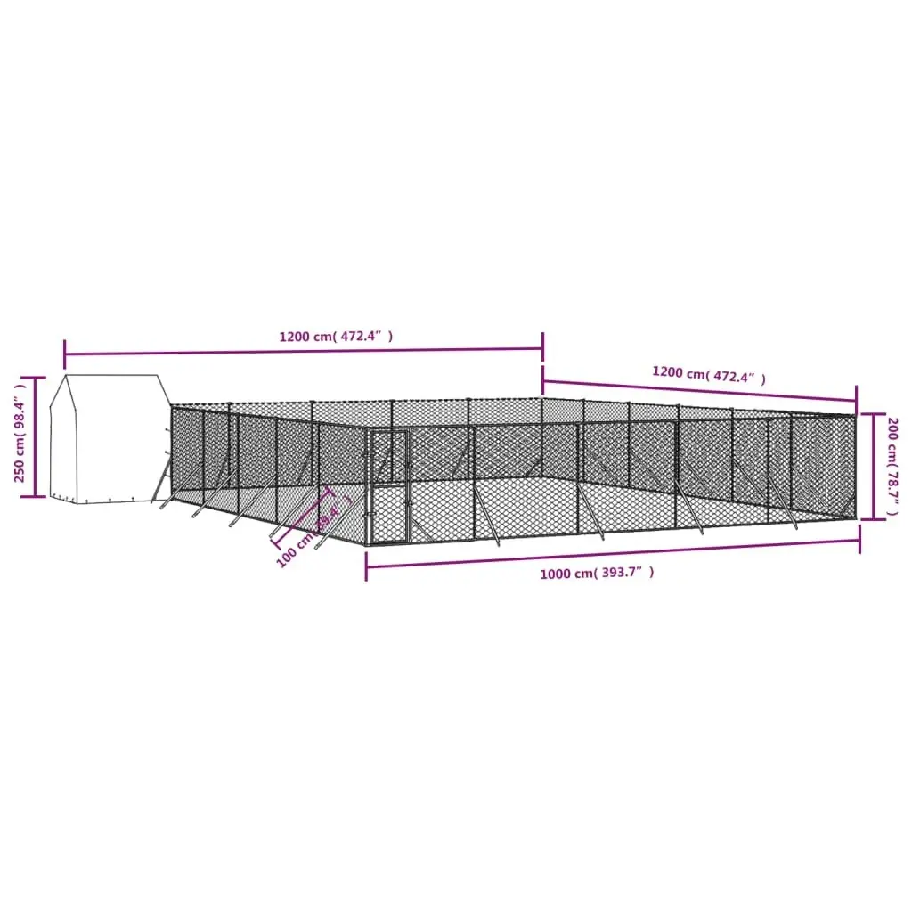 Outdoor Dog Kennel with Roof Silver 12x12x2.5 m Galvanised Steel 3190482