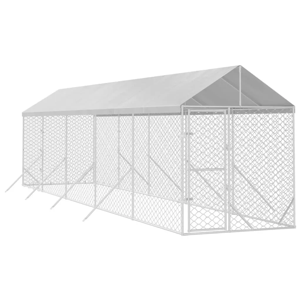 Outdoor Dog Kennel with Roof Silver 2x10x2.5 m Galvanised Steel 3190484