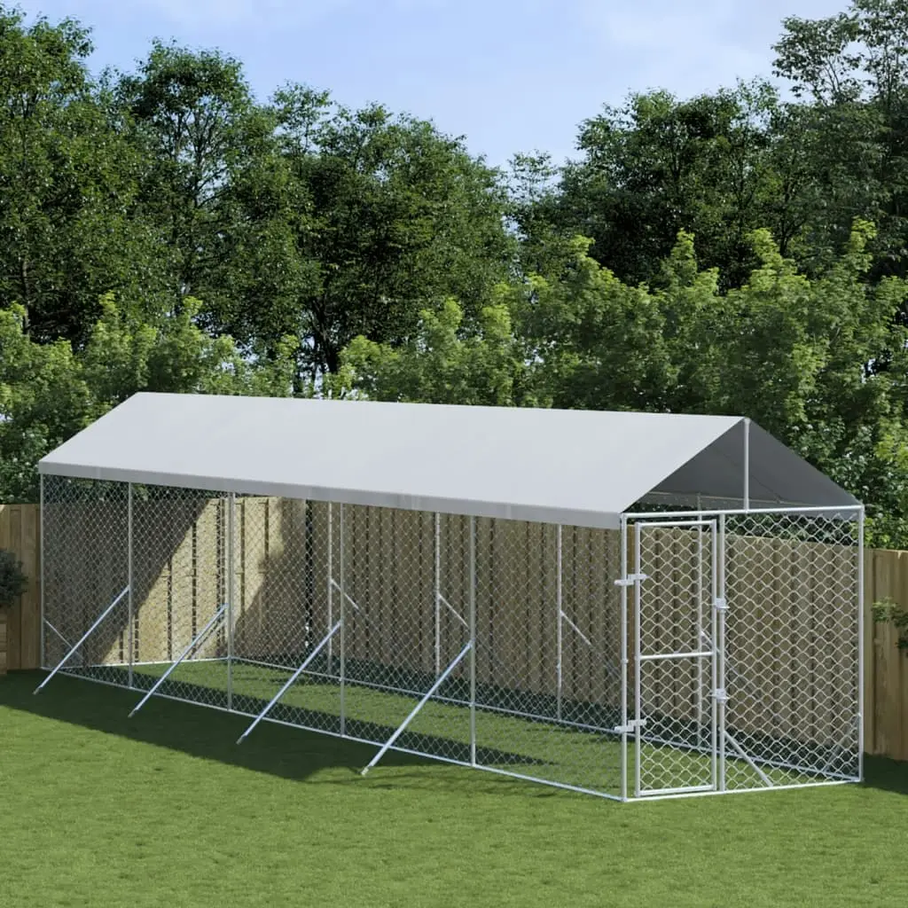 Outdoor Dog Kennel with Roof Silver 2x10x2.5 m Galvanised Steel 3190484