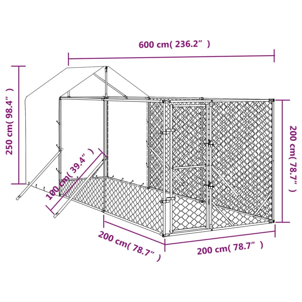 Outdoor Dog Kennel with Roof Silver 2x6x2.5 m Galvanised Steel 3190475