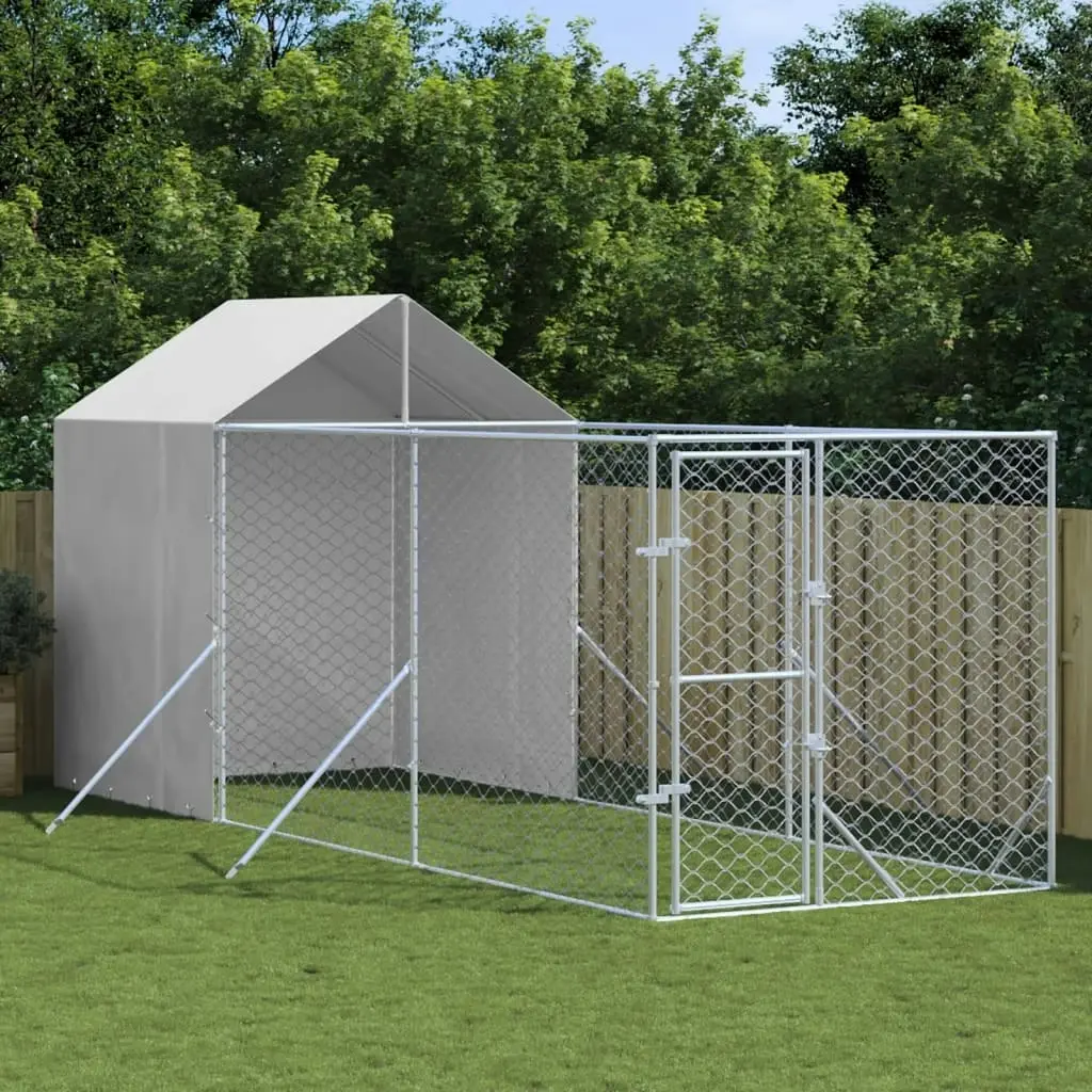 Outdoor Dog Kennel with Roof Silver 2x6x2.5 m Galvanised Steel 3190475