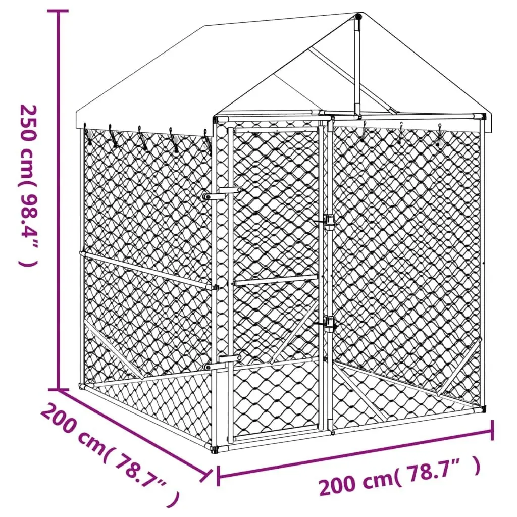 Outdoor Dog Kennel with Roof Silver 2x2x2.5 m Galvanised Steel 153675