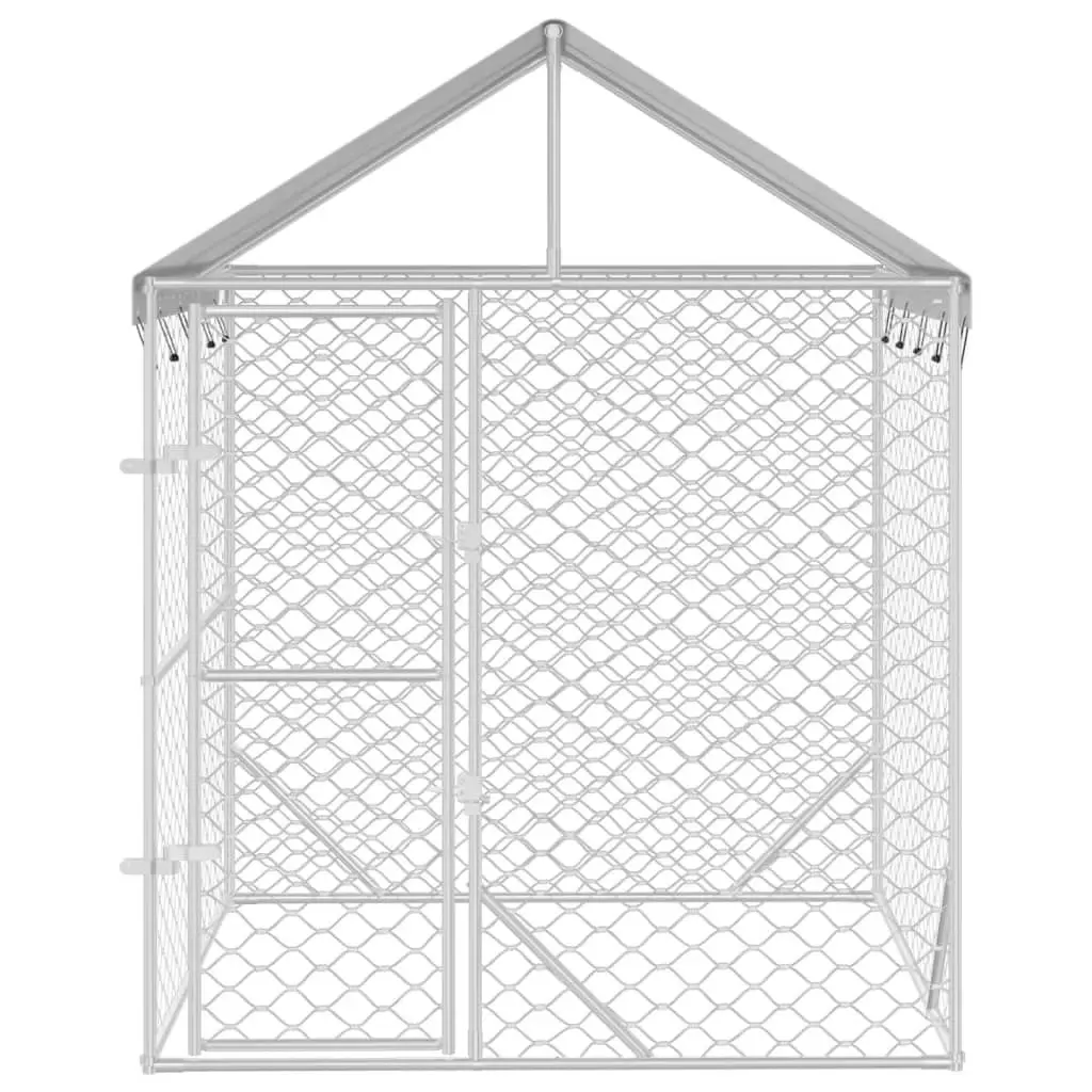 Outdoor Dog Kennel with Roof Silver 2x2x2.5 m Galvanised Steel 153675