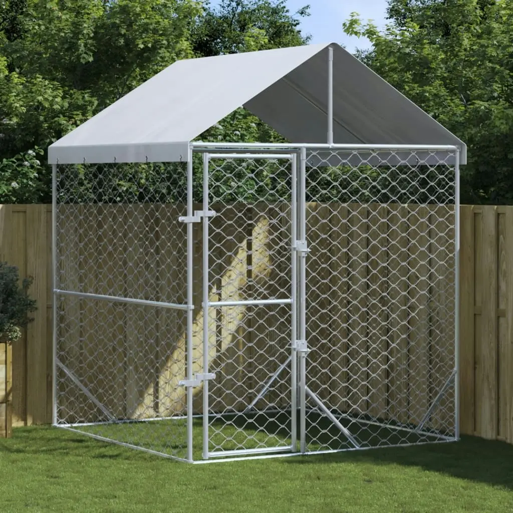 Outdoor Dog Kennel with Roof Silver 2x2x2.5 m Galvanised Steel 153675