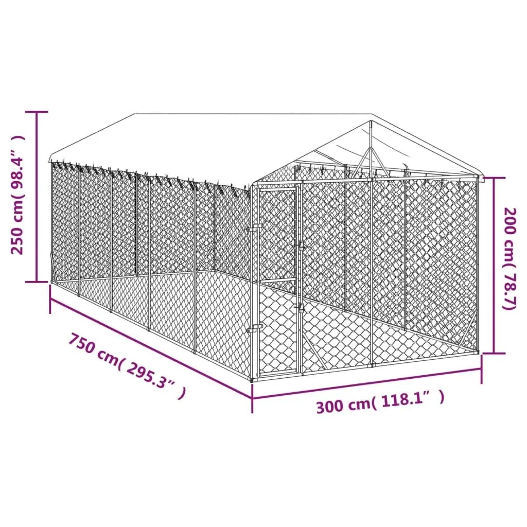 Outdoor Dog Kennel with Roof Silver 3x7.5x2.5 m Galvanised Steel 3190489