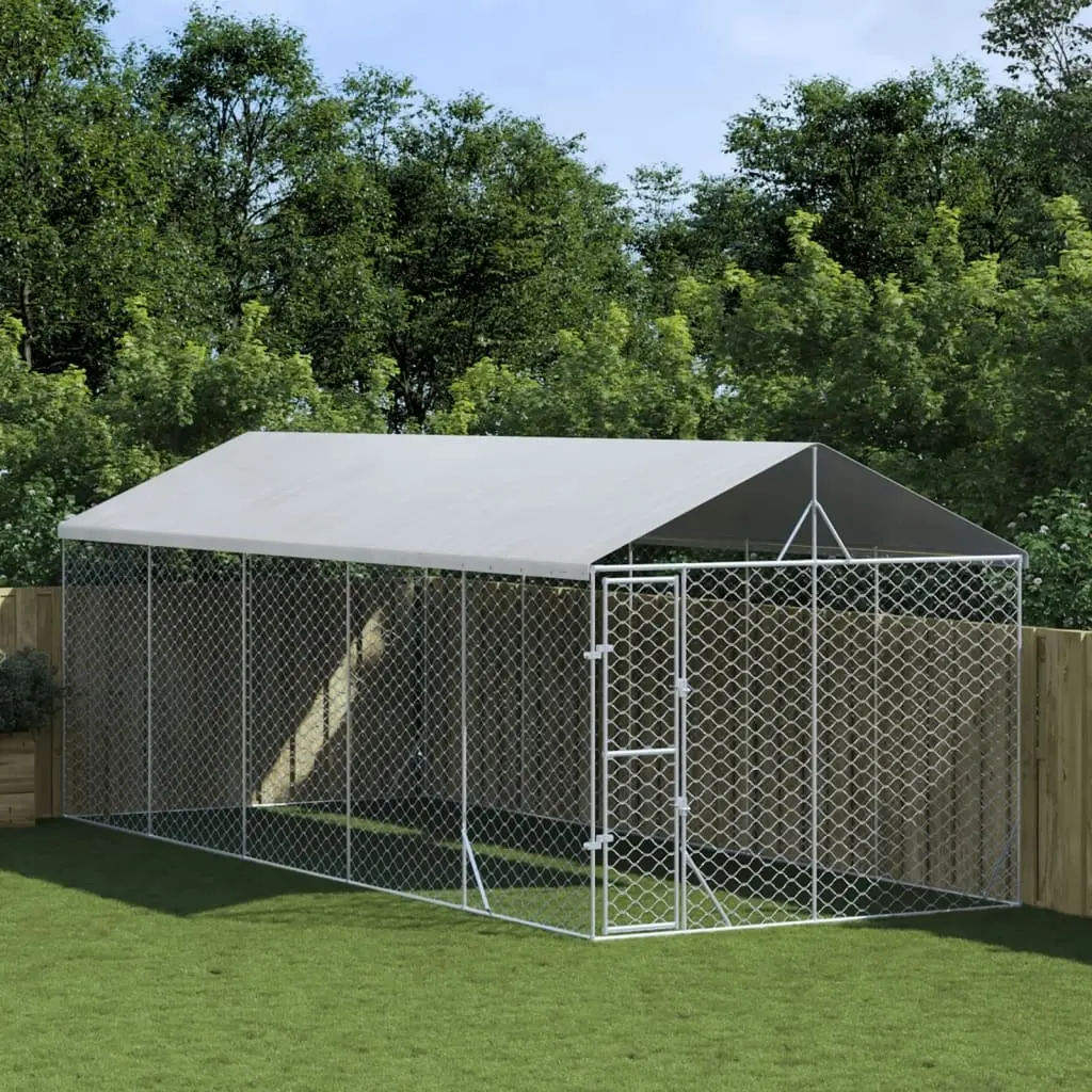 Outdoor Dog Kennel with Roof Silver 3x7.5x2.5 m Galvanised Steel 3190489