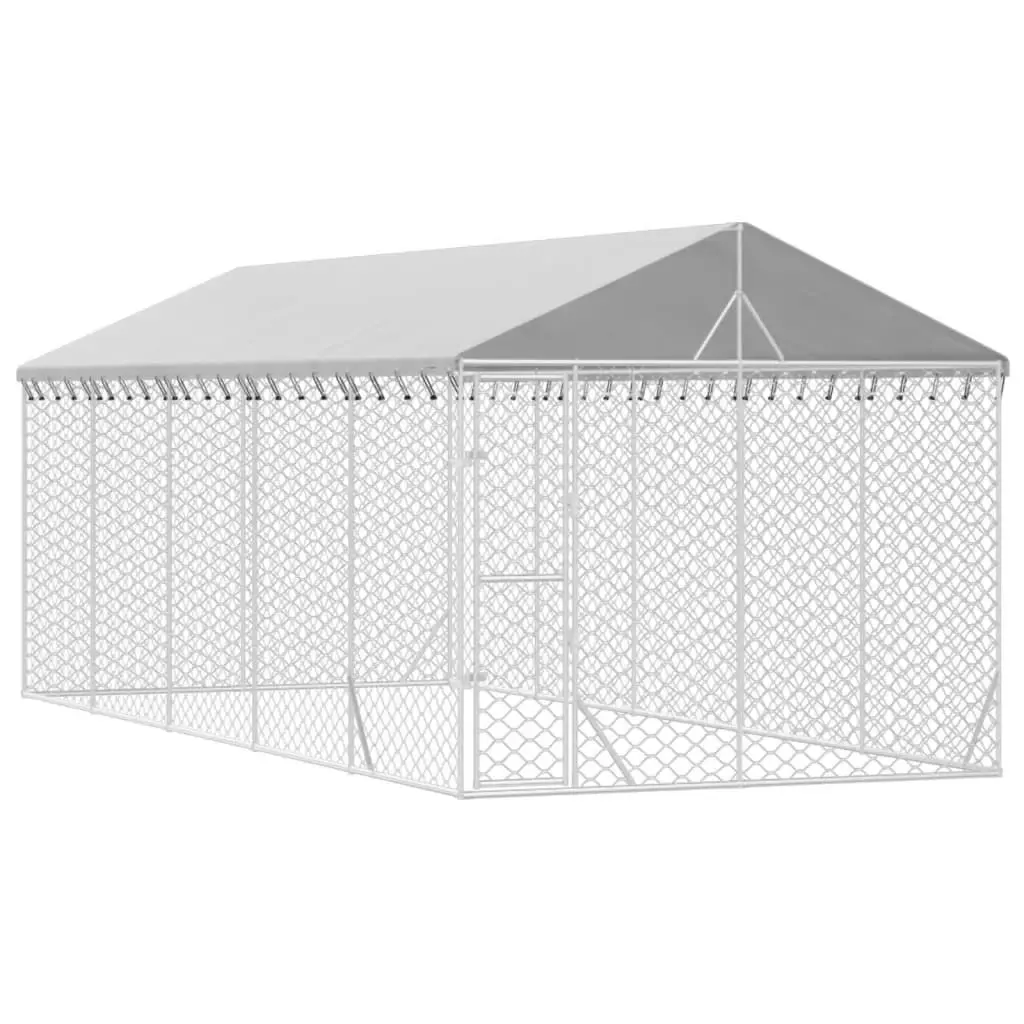 Outdoor Dog Kennel with Roof Silver 3x7.5x2.5 m Galvanised Steel 3190489