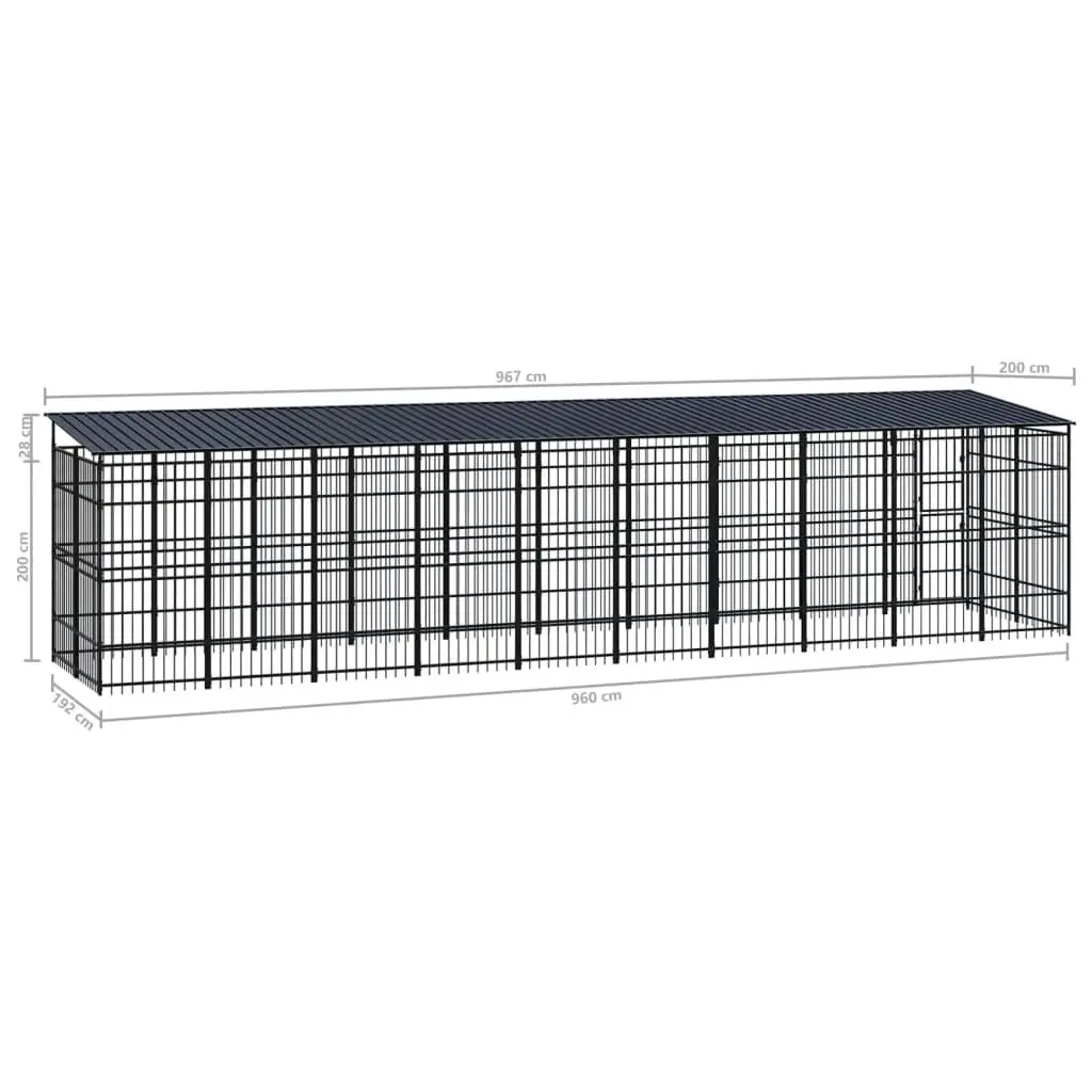 Outdoor Dog Kennel with Roof Steel 18.43 mÂ² 3097973