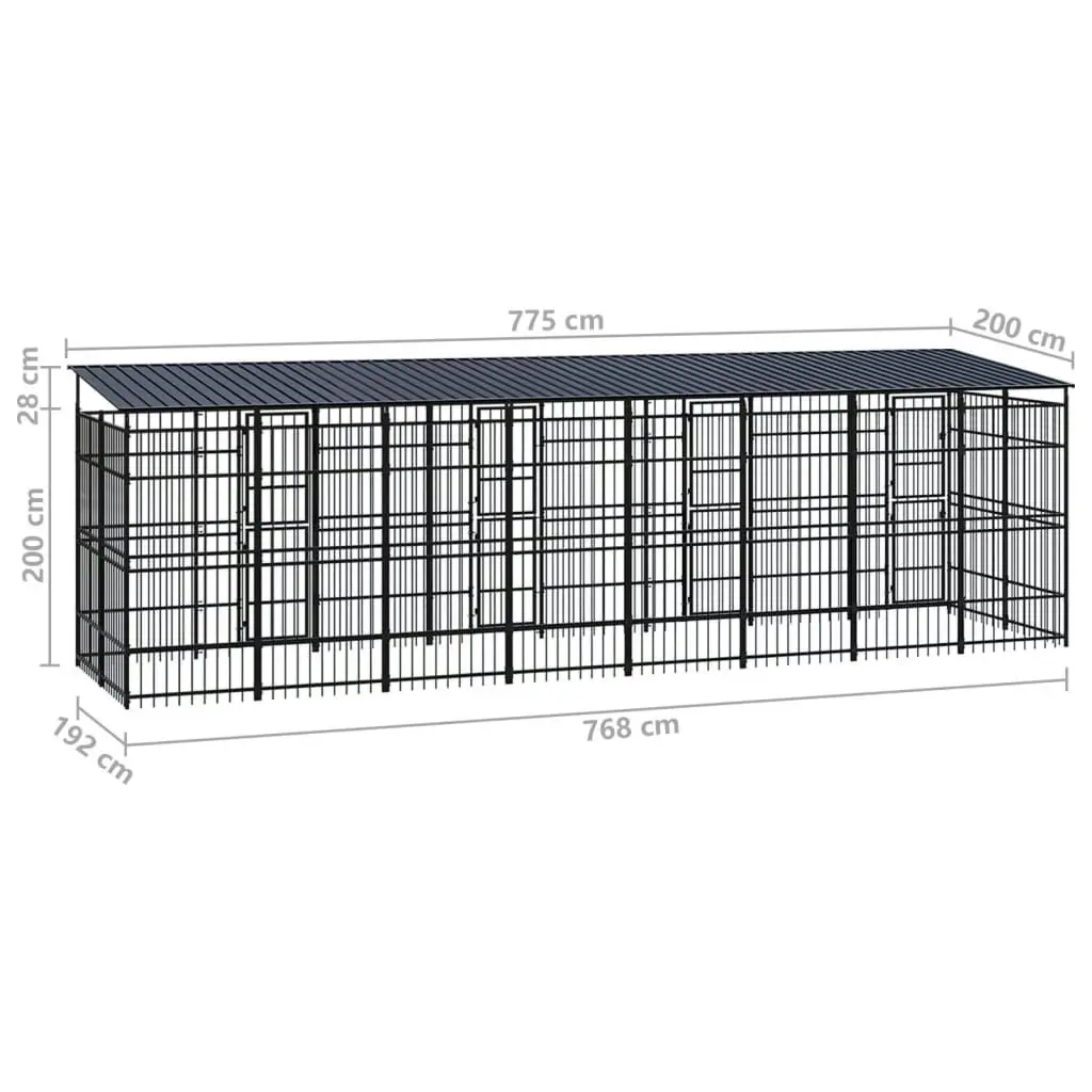 Outdoor Dog Kennel with Roof Steel 14.75 mÂ² 3098016