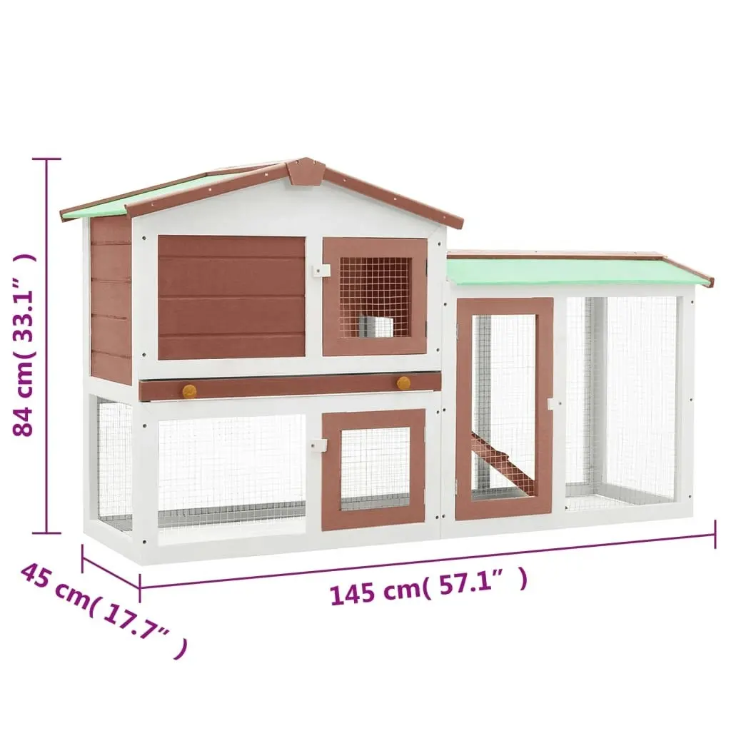 Outdoor Large Rabbit Hutch Brown and White 145x45x84 cm Wood 170841