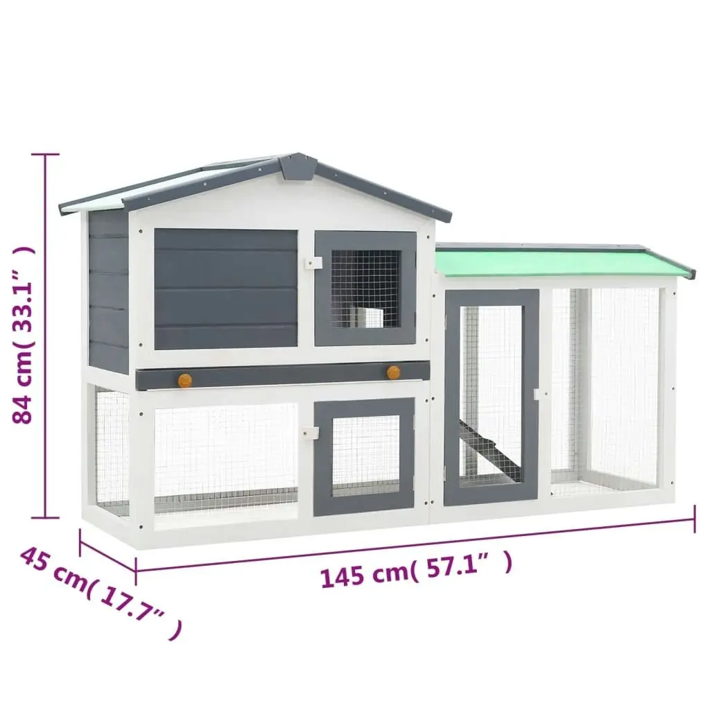 Outdoor Large Rabbit Hutch Grey and White 145x45x84 cm Wood 170840