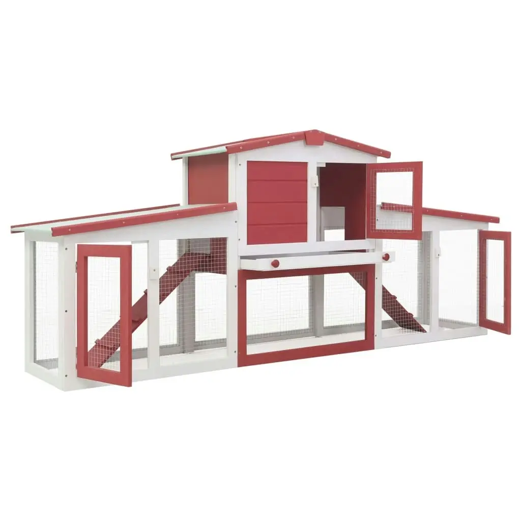 Outdoor Large Rabbit Hutch Red and White 204x45x85 cm Wood 170845