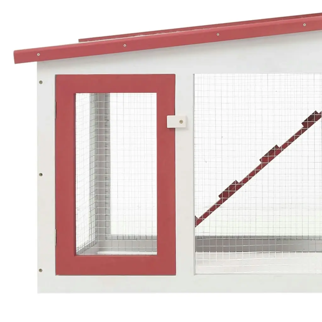 Outdoor Large Rabbit Hutch Red and White 204x45x85 cm Wood 170845