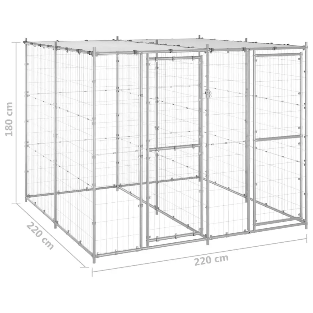 Outdoor Dog Kennel Galvanised Steel with Roof 4.84 mÂ² 3082271