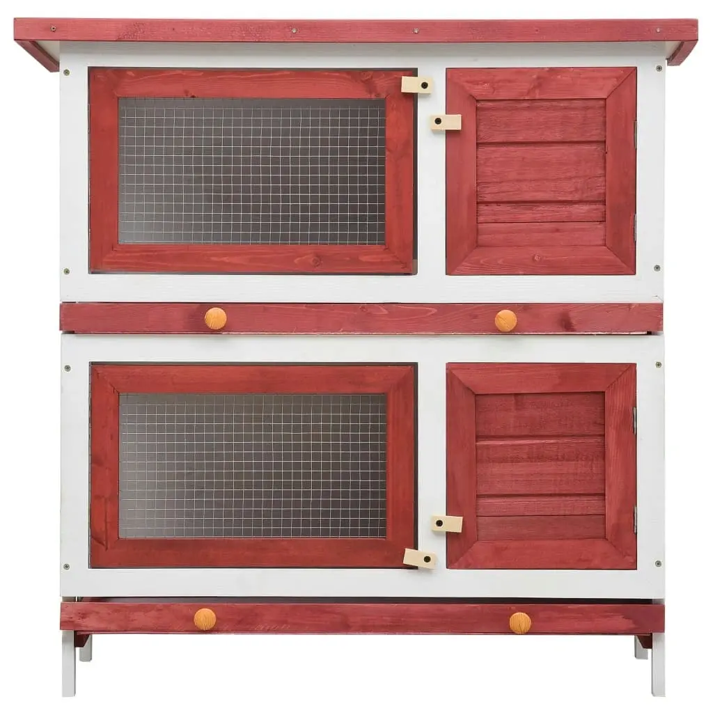 Outdoor Rabbit Hutch 4 Doors Red Wood 170836