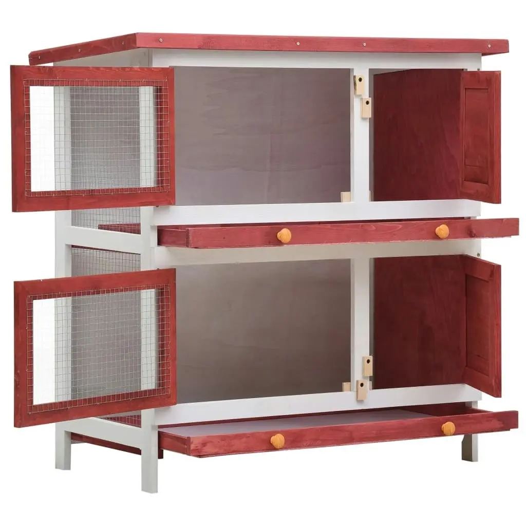 Outdoor Rabbit Hutch 4 Doors Red Wood 170836