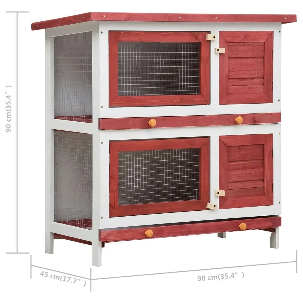 Outdoor Rabbit Hutch 4 Doors Red Wood 170836