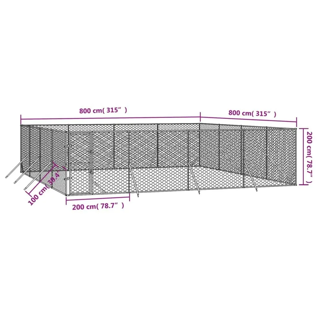 Outdoor Dog Kennel Silver 8x8x2 m Galvanised Steel 3190464