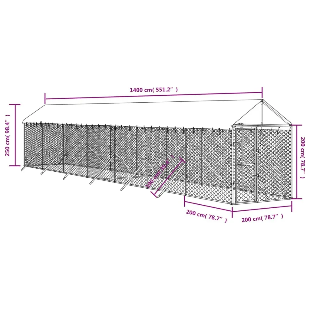 Outdoor Dog Kennel with Roof Silver 2x14x2.5 m Galvanised Steel 3190485