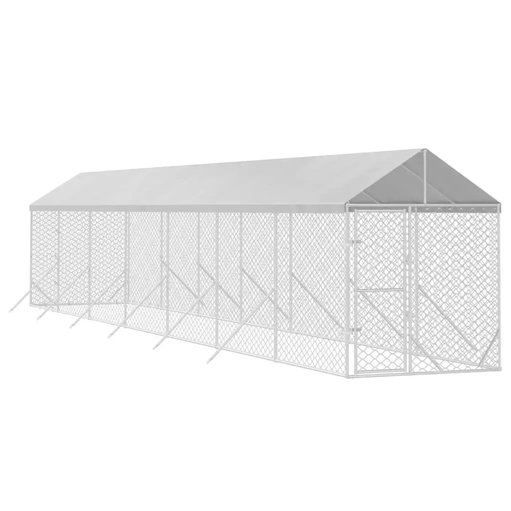 Outdoor Dog Kennel with Roof Silver 2x14x2.5 m Galvanised Steel 3190485