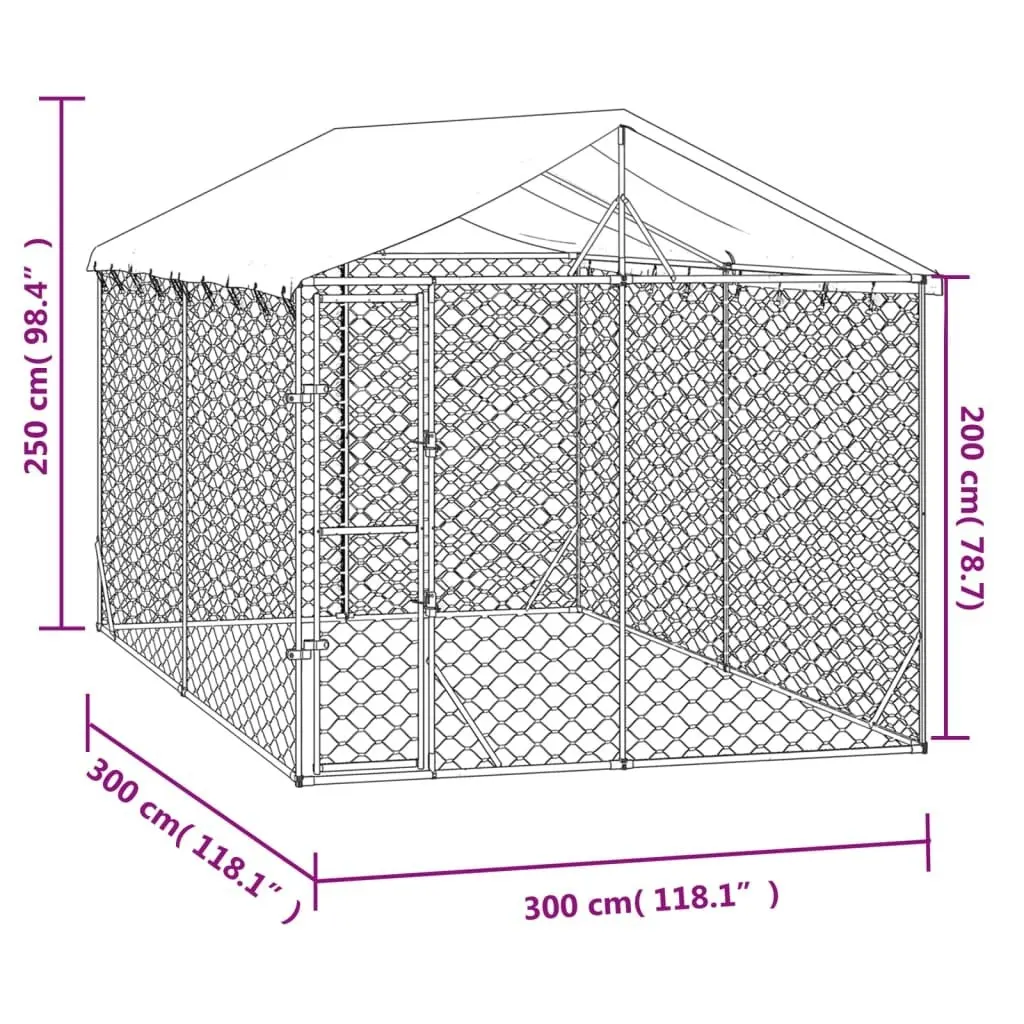 Outdoor Dog Kennel with Roof Silver 3x3x2.5 m Galvanised Steel 3190486