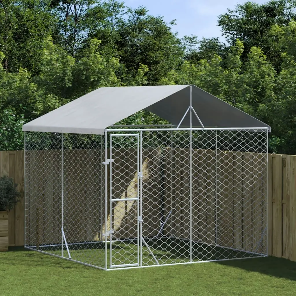 Outdoor Dog Kennel with Roof Silver 3x3x2.5 m Galvanised Steel 3190486