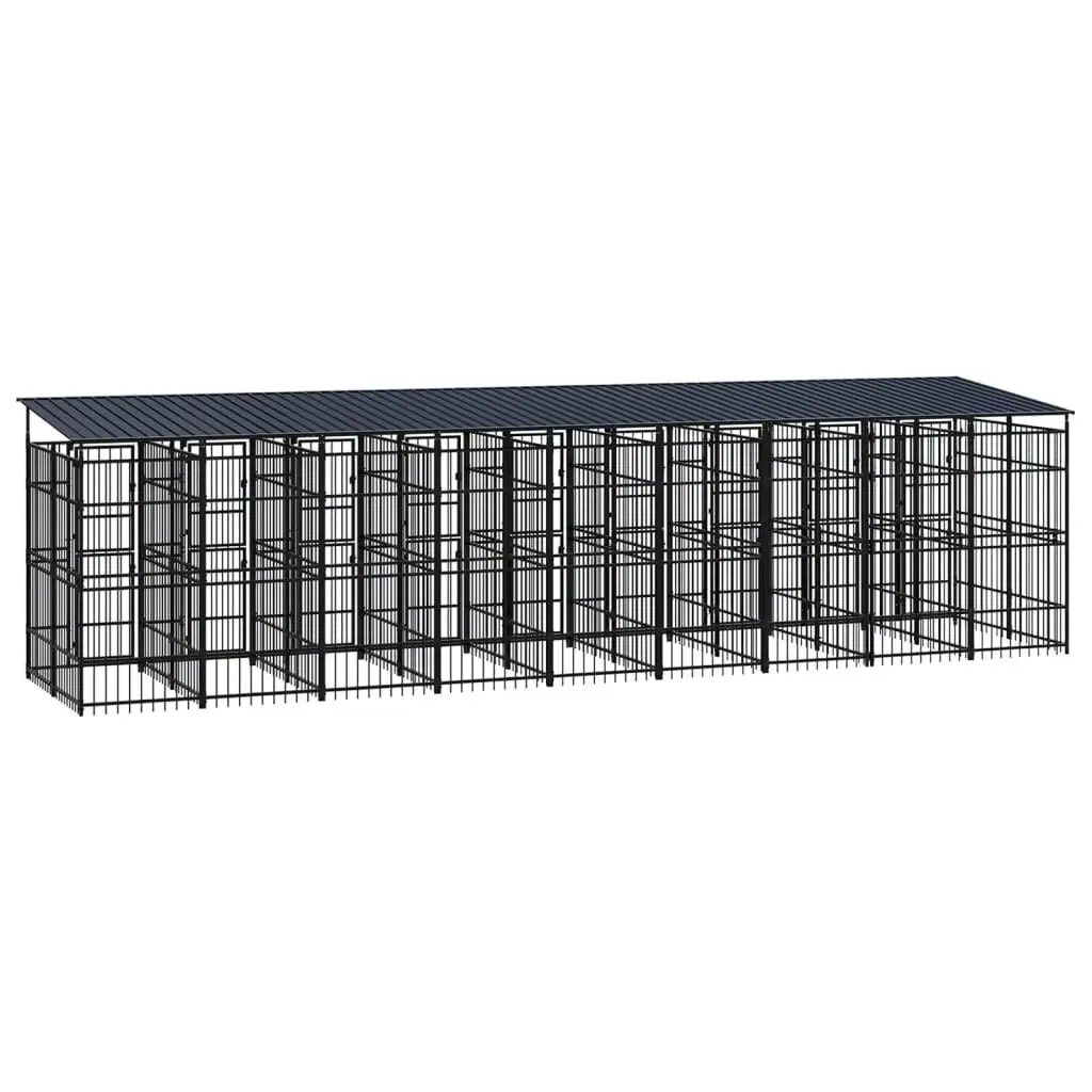 Outdoor Dog Kennel with Roof Steel 16.59 mÂ² 3097954