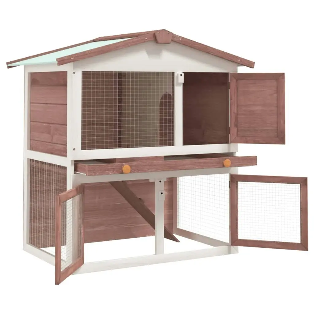 Outdoor Rabbit Hutch 3 Doors Brown Wood 170838